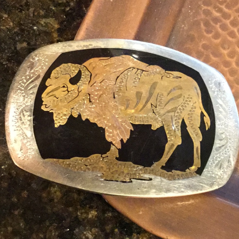 Buffalo vintage collector belt buckle estate western ranch cowgirl chic Arizona